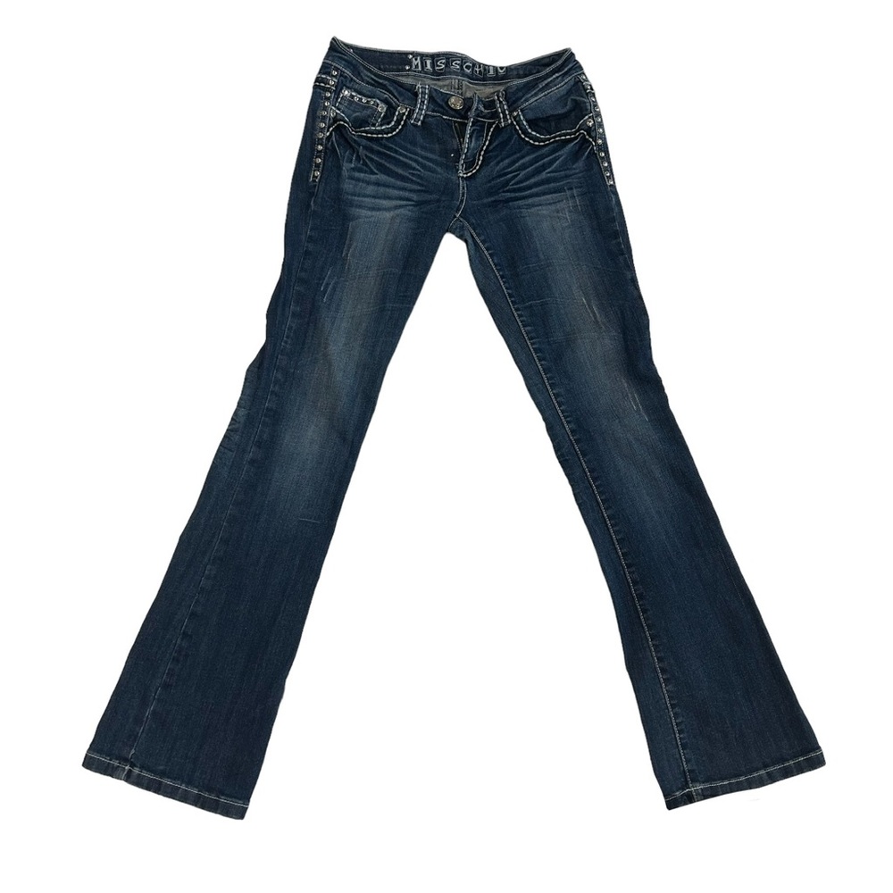 Miss Schic Vintage Y2K Lowrise Darkwash Jeans with rhinestone details, Size 3